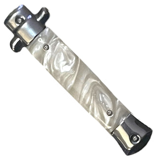 9” Stiletto style White Marble Automatic OTF (Out The Front) single Blade