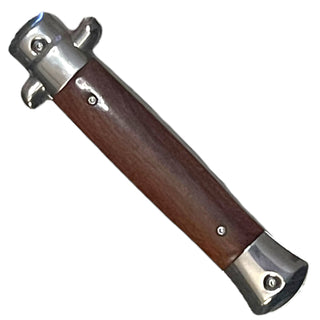 9” Stiletto style Brown wood Automatic OTF (Out The Front) single Blade