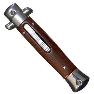 9” Stiletto style Brown wood Automatic OTF (Out The Front) single Blade