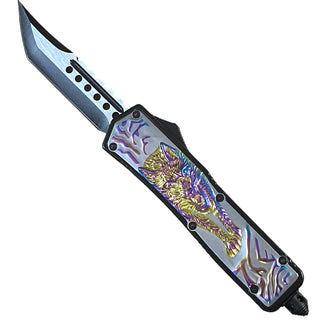 9" Automatic OTF Out the Front Tanto Blade Wolf -Rainbow