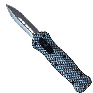 5.3" Automatic Micro OTF Double Sided Silver Blade -Carbon Fiber Print