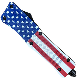9" Automatic OTF Out The Front Double-Sided Blade American Flag