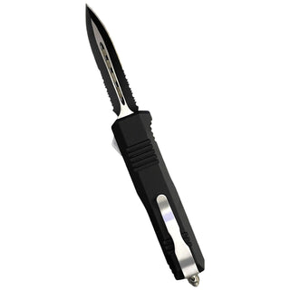 9" All Black Double Sided Double Serrated OTF