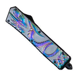 9" Automatic OTF Out the Front Tanto Blade Dragon - Rainbow