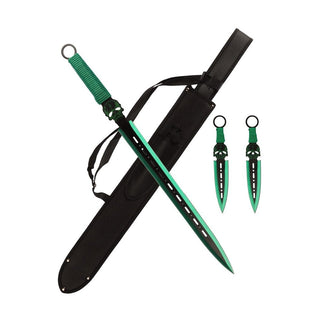 27″ Tactical Machete Sword with Two 8″ Throwing Knives