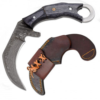 8.5" True Damascus (256-Layer) Karambit with Black Wood Handle