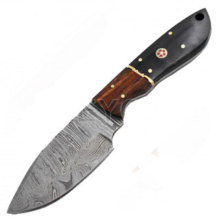 8" True Damascus (256-Layer) Knife with Bison Horn Handle Wood Inlay
