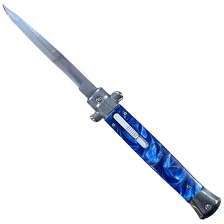 10.5” Stiletto style Blue Marble Automatic OTF (Out The Front) single Blade