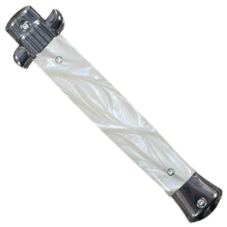 10.5” Stiletto style White Marble Automatic OTF (Out The Front) single Blade