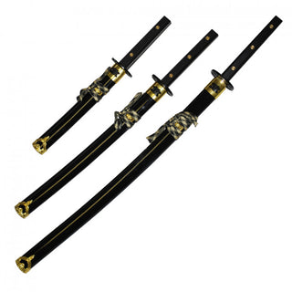 Black Full Tang Three Piece Samurai Sword Set With Black Sheath