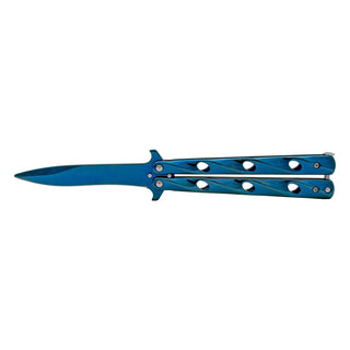 Blue Stainless Steel Wave Flipper Balisong Butterfly Folding Pocket Knife