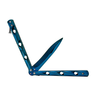 Blue Stainless Steel Wave Flipper Balisong Butterfly Folding Pocket Knife