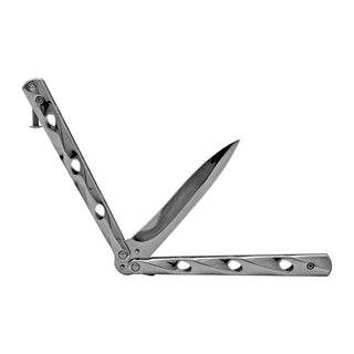 Chrome Stainless Steel Wave Flipper Balisong Butterfly Folding Pocket Knife