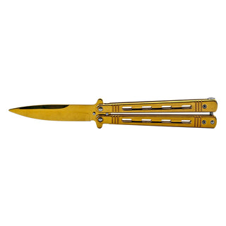 Gold Chrome Full Steel Butterfly Balisong Folding Pocket Knife