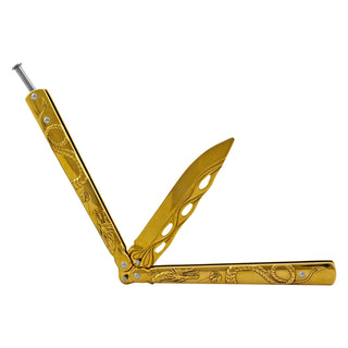Gold Stainless Steel Dragon Butterfly Folding Pocket Knife