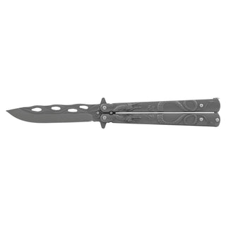 Grey Stainless Steel Dragon Butterfly Folding Pocket Knife