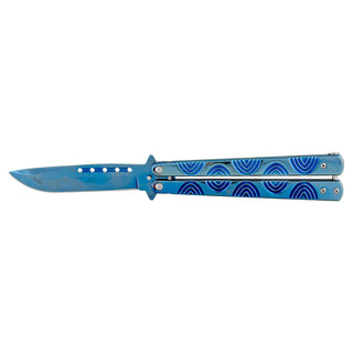 Blue Stainless Steel Butterfly Folding Pocket Knife