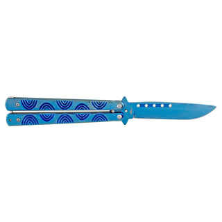 Blue Stainless Steel Butterfly Folding Pocket Knife