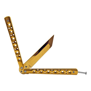 Gold Tanto Stainless Steel Butterfly Bailsong Folding Pocket Knife