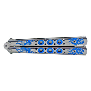 6" Large Heavy Duty Stainless Steel Balisong Butterfly Folding Pocket Knife - Blue
