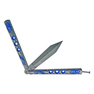6" Large Heavy Duty Stainless Steel Balisong Butterfly Folding Pocket Knife - Blue