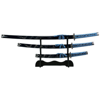 3 Piece Blue Samurai Set with Stand NON SHARPENED