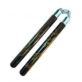 12" Black Wood Nunchaku with Metal Chain - Dragon