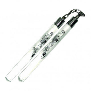 12" Acryllic Clear Ball Bearing Nunchaku Nunchucks with Dragon Graphic