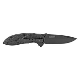 4.5" Solid Metal Stainless Steel 3D Embossed Angry Dragon Folding Pocket Knife with Belt Clip - Black