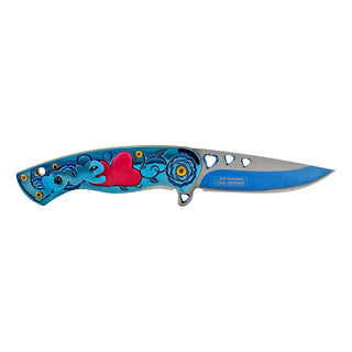 4" Stainless Steel Hippie Love SweetTarts Hearts Folding Pocket Knife