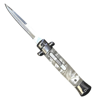 9” Stiletto style White Marble Automatic OTF (Out The Front) single Blade
