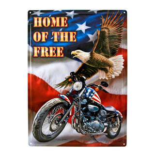 Home of the Free American Biker Eagle Chopper Motorcycle Metal Tin Sign - United States Flag