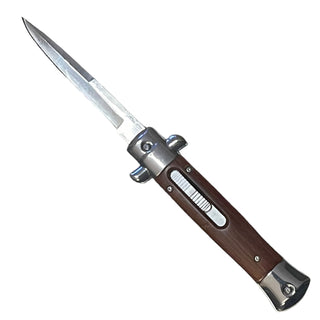 9” Stiletto style Brown wood Automatic OTF (Out The Front) single Blade