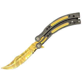 CS:GO BFK Black Handle Distressed Gold Blade Tiger Tooth - Sharp