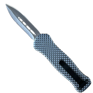 5.3" Automatic Micro OTF Double Sided Silver Blade -Carbon Fiber Print