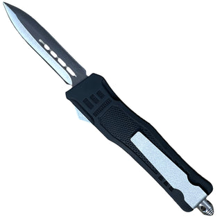 6.9" Automatic OTF Out the Front Double Sided Silver Blade - Black