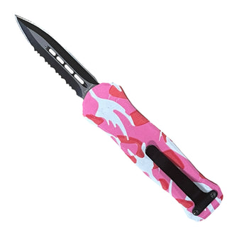 5.3" Automatic Micro OTF Double-Sided Serrated Blade -Pink Camo