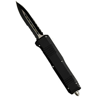 9" All Black Double Sided Double Serrated OTF