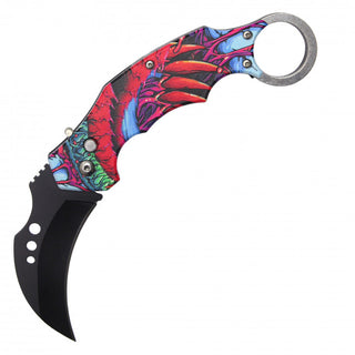 7.5" Push Button Leviathan Folding Knife Karambit with Safety Lock