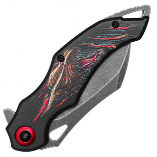 7.5" Black and Red Dragon Pocket Knife