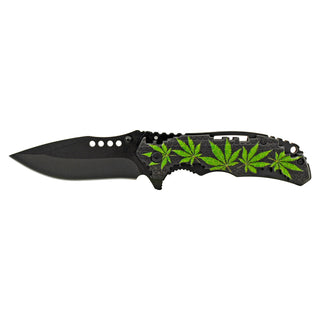 4.75" Tetris Grip Folding Pocket Knife - Marijuana Leaf