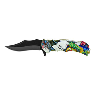 4.63" Dao Blade Ancient Warrior Spring Assisted Folding Pocket Knife - Koi Geisha