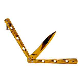 5.25" Stainless Steel Wave Flipper Balisong Butterfly Folding Pocket Knife - Gold