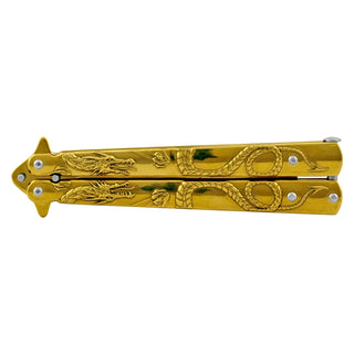 Gold Stainless Steel Dragon Butterfly Folding Pocket Knife