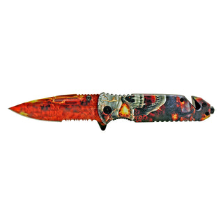 4.75" Drop Point Spring Assisted Rescue Folding Pocket Knife - Ghost Rider Skull