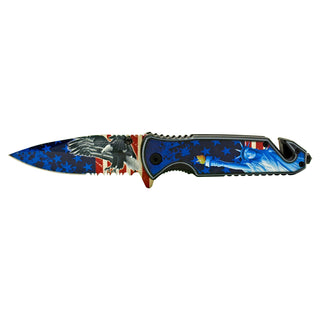 4.75" Drop Point Spring Assisted Rescue Folding Pocket Knife - Statue of American Liberty