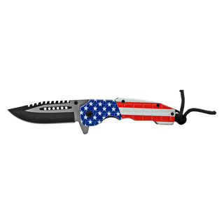 4.75" Drop Point Spring Assisted Traditional Folding Pocket Knife - United States of America Flag USA
