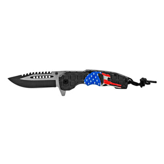 4.75" Drop Point Spring Assisted Traditional Folding Pocket Knife - Punisher Skull American Flag Patriot
