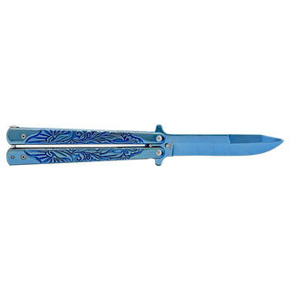 Blue Stainless Steel Butterfly Pocket Knife