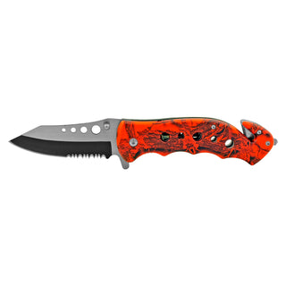 4.75" Stainless Steel Serrated Drop Point Folding Pocket Knife - Hunter's Orange Camo